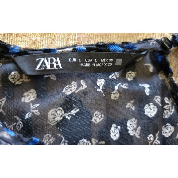 ZARA Burnout Velvet Abstract Print Blouse L Sexy Slits Dolman Sleeve Side Zip - Picture 8 of 10